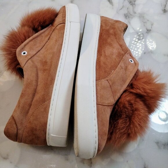 HERE/NOW FOX POM POM SUEDE SNEAKERS TAUPE BLUSH - Women's Size 10 - Picture 2 of 8